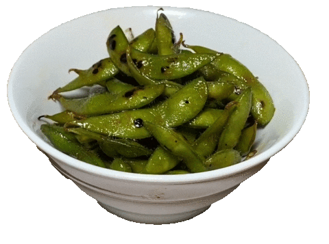 A rotating image of edamame.