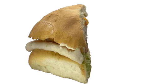 A rotating image of a turkey and cheese sandwich.